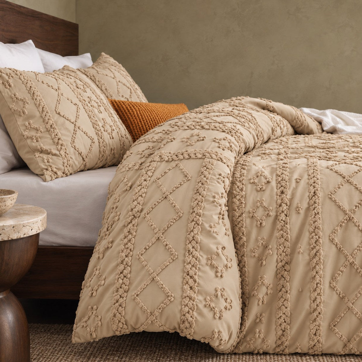 Tufted comforter detail, Khaki