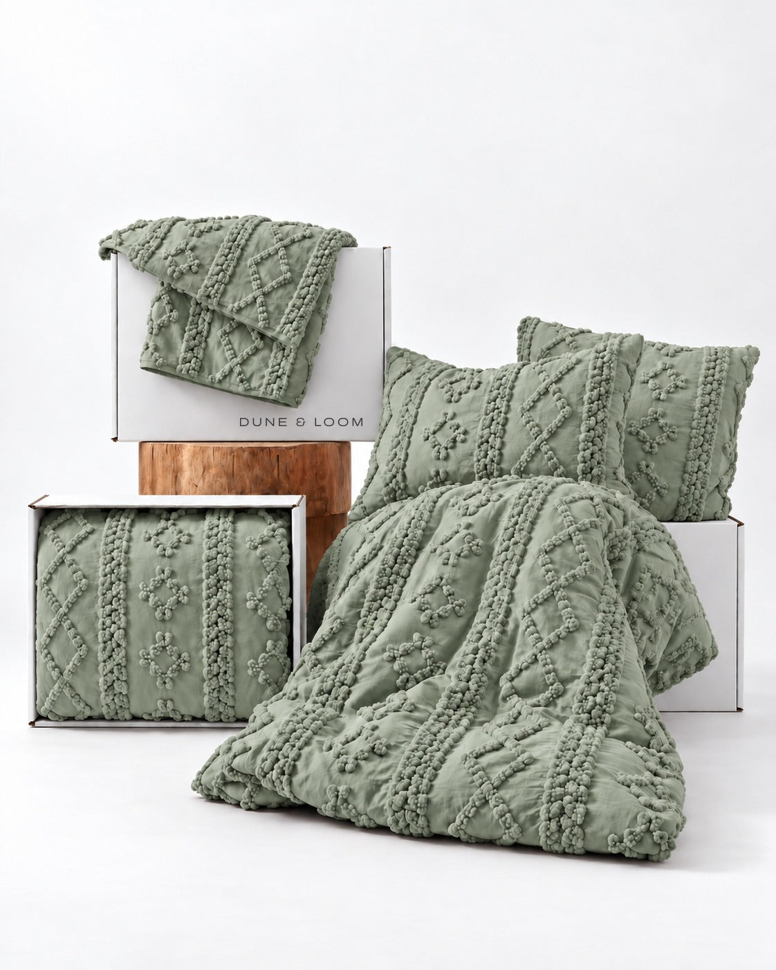 Tufted comforter detail, Sage Green
