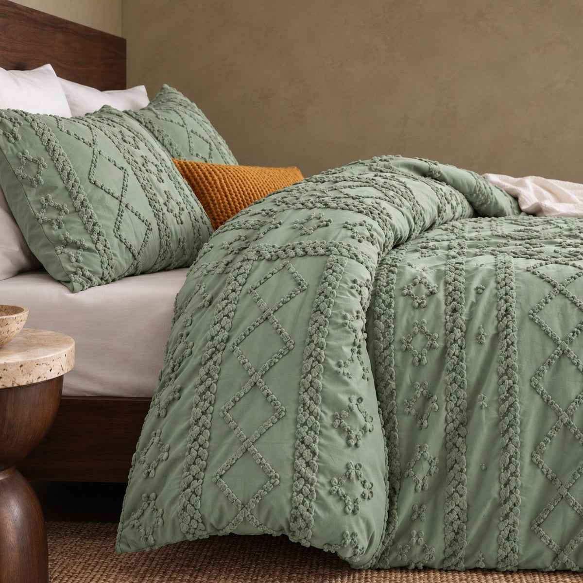 Tufted comforter detail, Sage Green