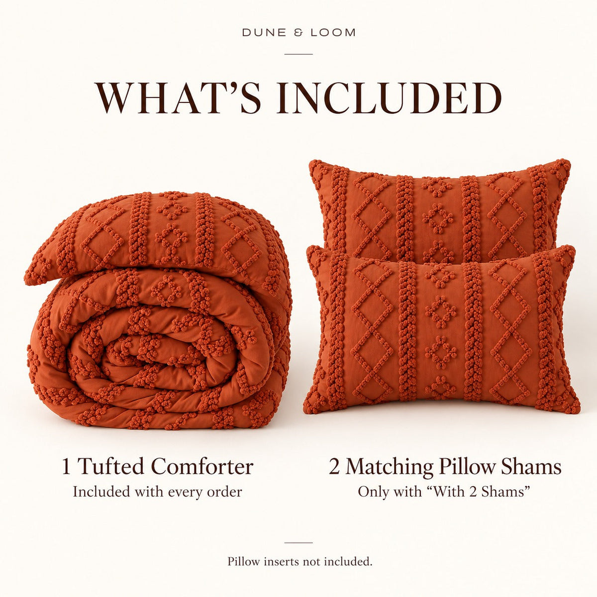 Tufted comforter, what's included, White